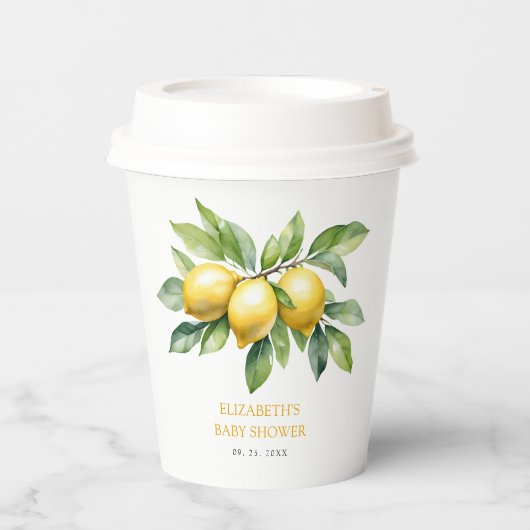 Waterverf Citrus Lemon Baby shower Papieren Bekers (Voorkant)