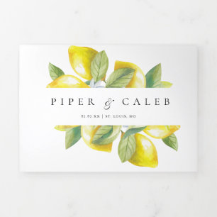 Waterverf Citrus Lemon Blossom Wedding Drieluik Uitnodiging