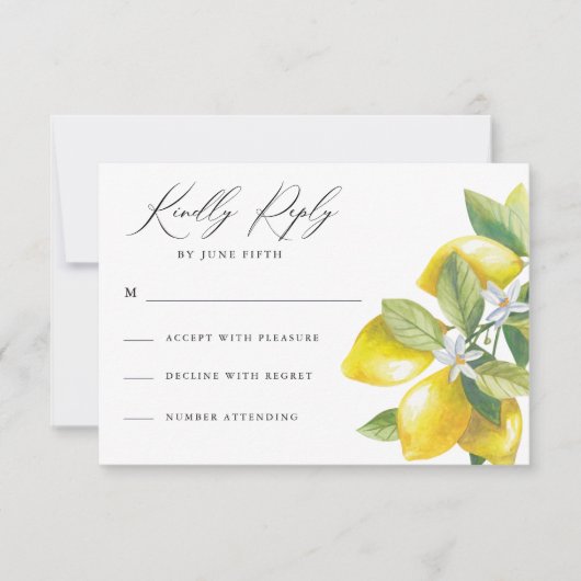 Waterverf Citrus Lemon Bruiloft RSVP (Voorkant)