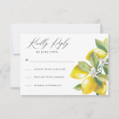 Waterverf Citrus Lemon Bruiloft RSVP Kaartje (Voorkant)