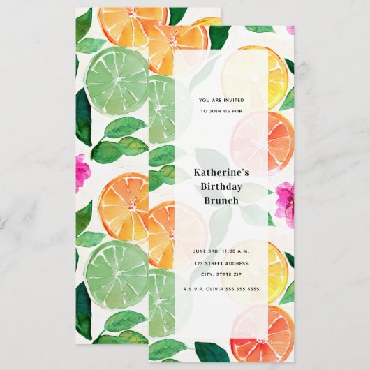 Waterverf Citrus Lemon Limoen Bloemen Generieke Pa Kaart (Voorkant / Achterkant)