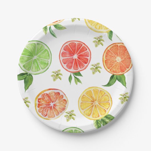 Waterverf Citrus Little Cutie Baby shower Papieren Bordje (Voorkant)