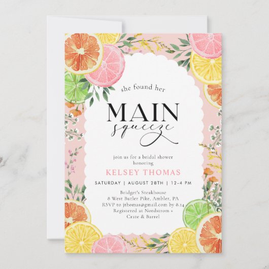 Waterverf Citrus Main Squeeze Vrijgezellenfeest Kaart (Voorkant)