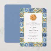 Waterverf Citrus Mediterraans Blauw tegel Bruiloft Kaart (Voorkant / Achterkant)