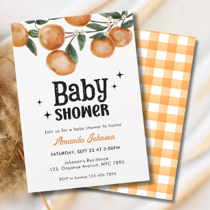 Waterverf Citrus Oranje Baby shower Kaart