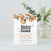 Waterverf Citrus Oranje Baby shower Uitnodiging (Staand voorkant)