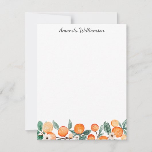 Waterverf Citrus Oranje fruit op maat Notitiekaartje (Voorkant)