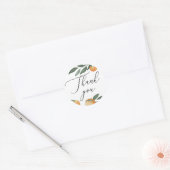 Waterverf citrus oranje script bruiloft dank u ronde sticker (Envelop)