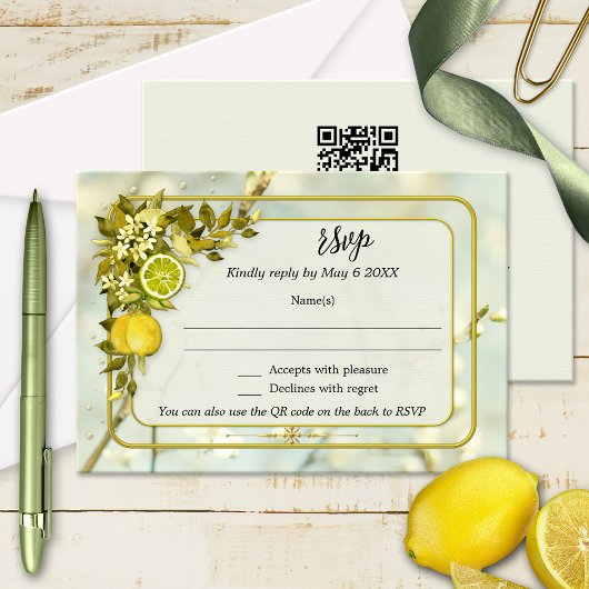 Waterverf Citrus Orchard Wedding RSVP Kaart
