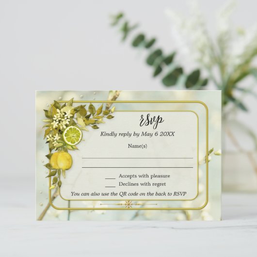 Waterverf Citrus Orchard Wedding RSVP Kaart (Staand voorkant)