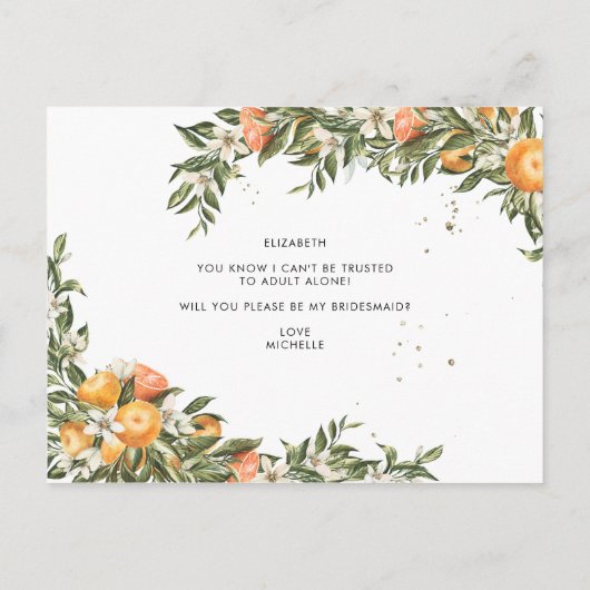 Waterverf Citrus Orchard | Wees mijn Bridesmaid Briefkaart (Achterkant)