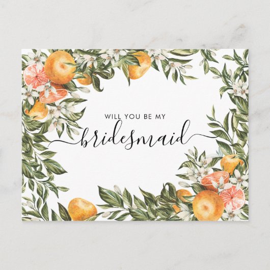 Waterverf Citrus Orchard | Wees mijn Bridesmaid Briefkaart (Voorkant)