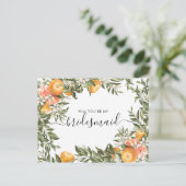 Waterverf Citrus Orchard | Wees mijn Bridesmaid Briefkaart (Staand voorkant)