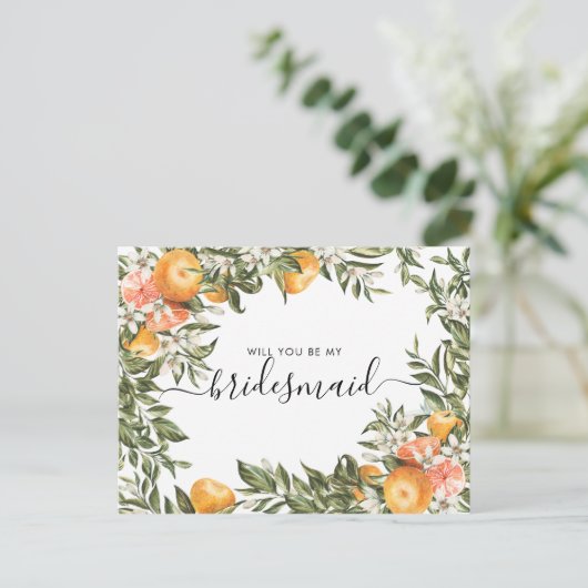 Waterverf Citrus Orchard | Wees mijn Bridesmaid Briefkaart (Staand voorkant)