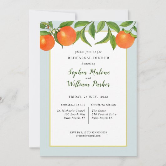 Waterverf Citrus Rehearsal Dinner Invitation Kaart (Voorkant)