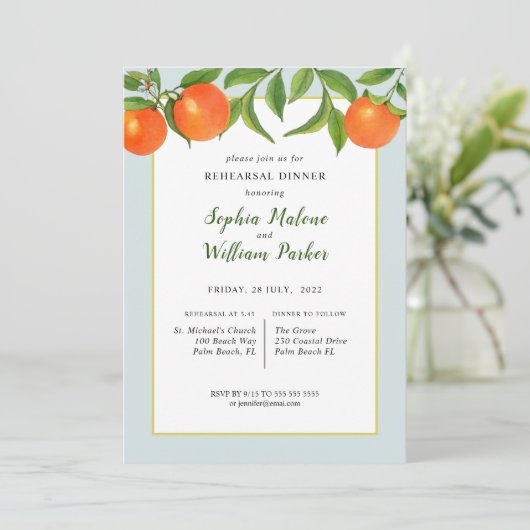 Waterverf Citrus Rehearsal Dinner Invitation Kaart (Staand voorkant)
