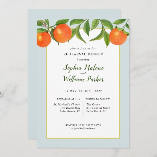 Waterverf Citrus Rehearsal Dinner Invitation Kaart (Voorkant / Achterkant)