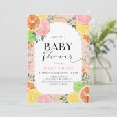 Waterverf Citrus Roze Baby shower Kaart (Staand voorkant)