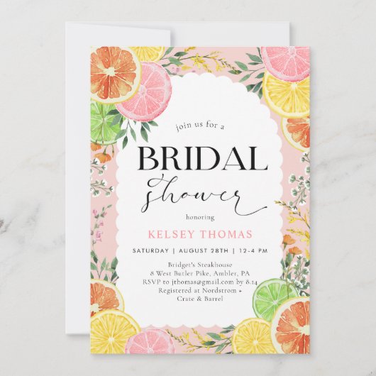 Waterverf Citrus Roze Vrijgezellenfeest Kaart (Voorkant)