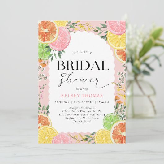 Waterverf Citrus Roze Vrijgezellenfeest Kaart (Staand voorkant)