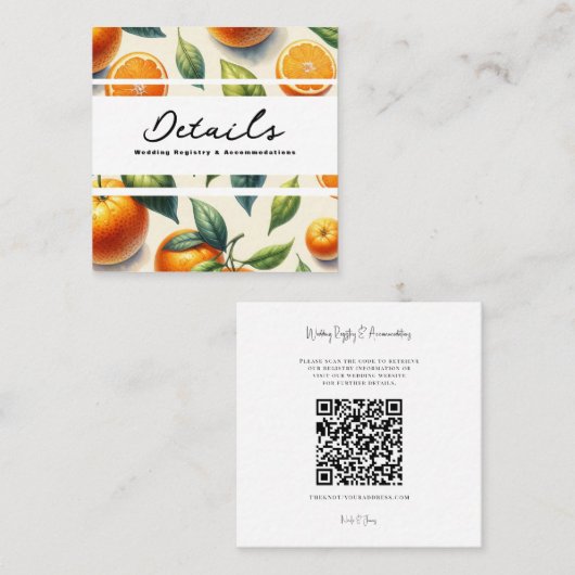 Waterverf Citrus Sinaasappel bladeren bruiloft det Vierkante Visitekaartje (Voorkant / Achterkant)