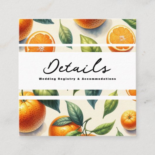 Waterverf Citrus Sinaasappel bladeren bruiloft det Vierkante Visitekaartje (Voorkant)