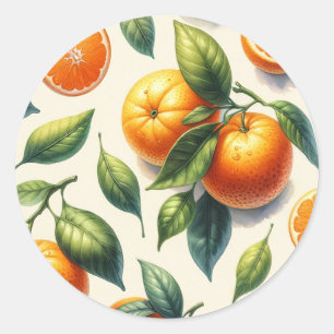 Waterverf Citrus Sinaasappel bladeren bruiloft Ronde Sticker