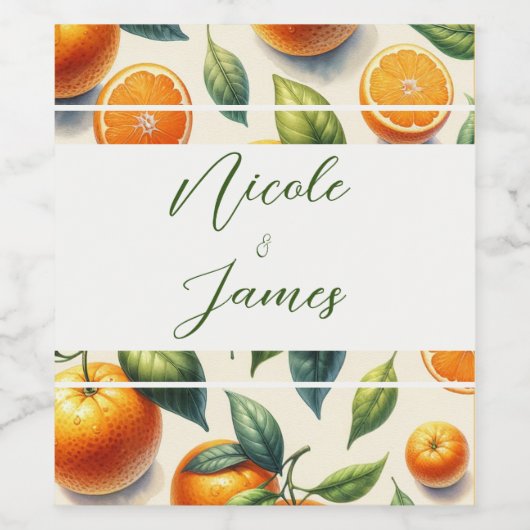 Waterverf Citrus Sinaasappel bladeren bruiloft Wijn Etiket (Enkel label)