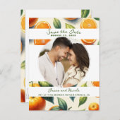 Waterverf Citrus Sinaasappel Bladeren Save the Dat Aankondigingskaart (Voorkant / Achterkant)