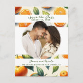 Waterverf Citrus Sinaasappel Bladeren Save the Dat Aankondigingskaart (Voorkant)