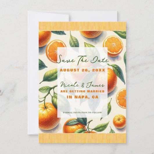 Waterverf Citrus Sinaasappel Bladeren Save the Dat Kaart (Voorkant)