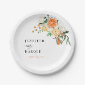 Waterverf Citrus Sinaasappel Bloemen Zomer Bruilof Papieren Bordje (Voorkant)