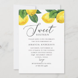 Waterverf citrus Sweet 16. Lemon garden script Kaart