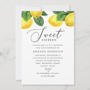 Waterverf citrus Sweet 16. Lemon garden script Kaart