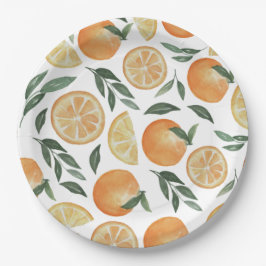 Waterverf Citrus | Tuin Oranje Trouw Dessert Papieren Bordje