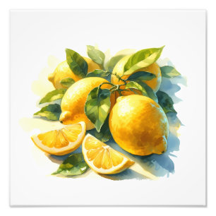 Waterverf Citrus Vibrant Fruit Keuken Kunst Foto Afdruk