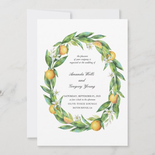 Waterverf Citrus Wedding Invitation Kaart (Voorkant)