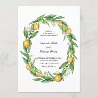 Waterverf Citrus Wedding Invitation Kaart