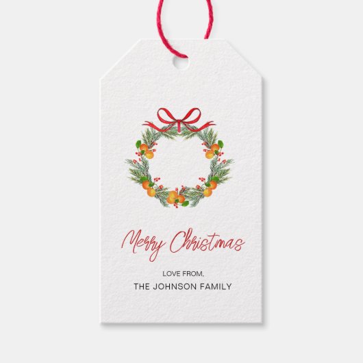 Waterverf Citrus Wreator met rode kerst Cadeaulabel (Voorkant)