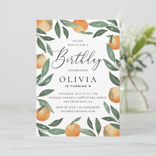 Waterverf citrusbloem tuinkinderen verjaardag kaart (Staand voorkant)