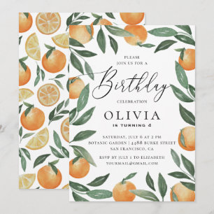 Waterverf citrusbloem tuinkinderen verjaardag kaart