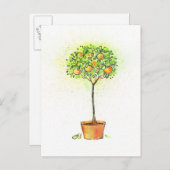 Waterverf citrusboom, geslepen in pot briefkaart (Voorkant / Achterkant)