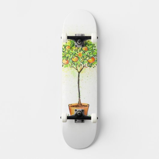 Waterverf citrusboom in potten skateboard (Voorkant)