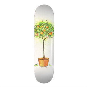 Waterverf citrusboom in potten skateboard