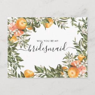 Waterverf Citrusboomgaard   Wees Mijn Bruidsmeisje Briefkaart