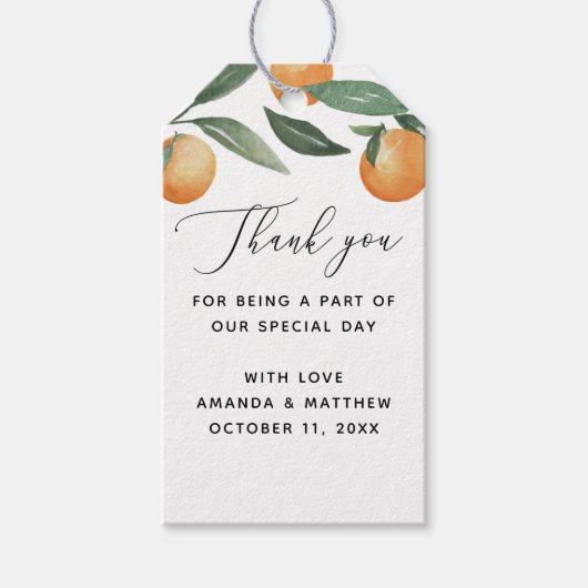 Waterverf citrusbruiloft. Garden floral bedankt Cadeaulabel (Voorkant)