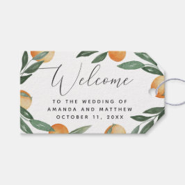 Waterverf citrusbruiloft. Graden floral Welkom Cadeaulabel