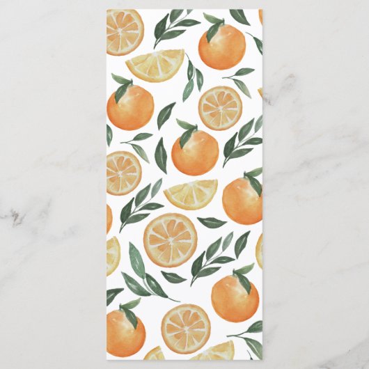 Waterverf citrusbruiloft. Sinaasappel zomerbloem Menu (Achterkant)