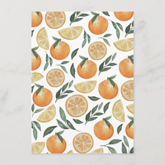 Waterverf citrusbruiloft. Zomerbloementuin Menu (Achterkant)