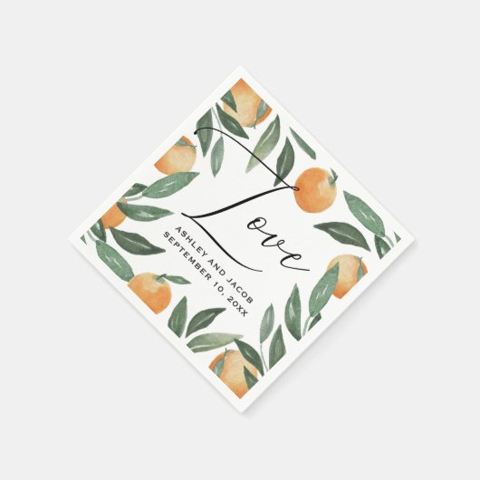 Waterverf citrusbruiloft. Zomerbloementuin Servet (Hoek)